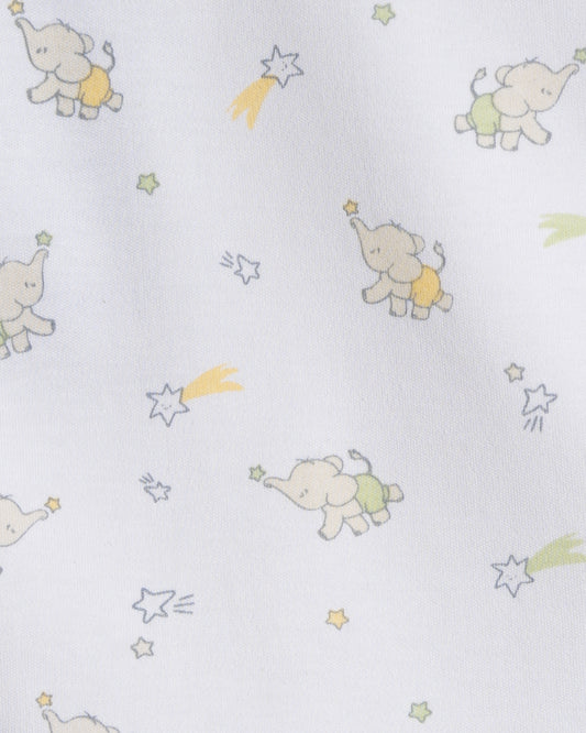 Twingle 100% Organic Cotton T-shirt & Shorts Set-Adjustable Waistband-Tag-Free Design-White-Elephant Print-For Infants