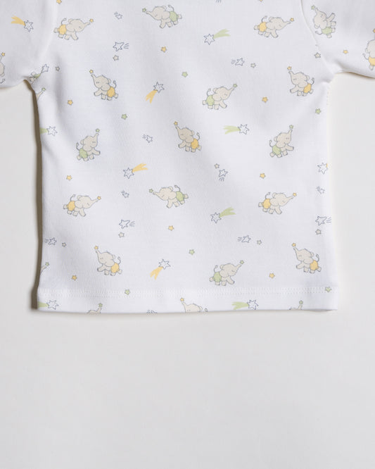 Twingle 100% Organic Cotton T-shirt & Shorts Set-Adjustable Waistband-Tag-Free Design-White-Elephant Print-For Infants