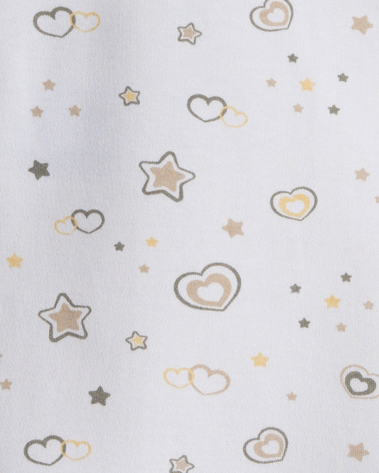 Twingle 100% Organic Cotton T-shirt & Shorts Set-Adjustable Waistband-Tag-Free Design-White-Hearts & Stars Print-For Infants