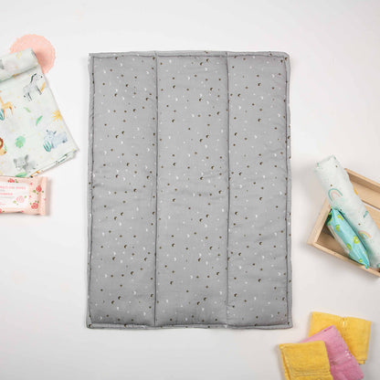 Tiny Snooze Organic Changing Mat & Bed Protector-With Antibacterial & Hypoallergenic Filling-Grey Sky