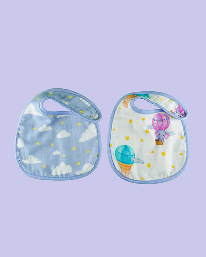 Tiny Snooze Organic Cotton Reversible Bibs-Waterproof Lining With Snap Button-Sky Is The Limit-Pack of 2-For Infants