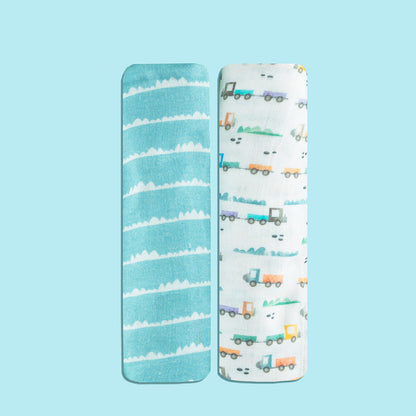 Tiny Snooze Traffic Jam Swaddle-GOTS Certified Organic Cotton Muslin-Pack of 2-Infant Wraps
