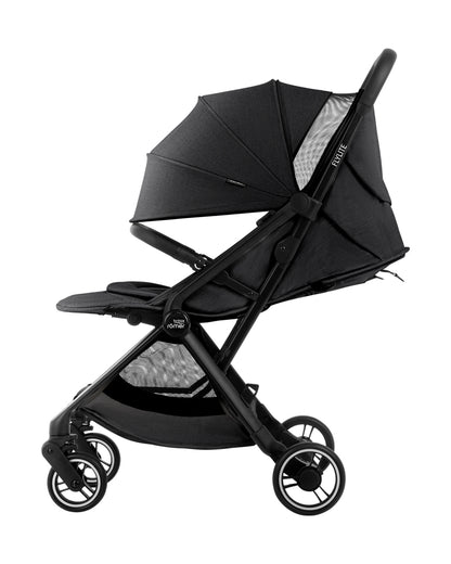 Britax Flylite Cabin Friendly Stroller-Extra Large Extendable Canopy-One Hand Fold-Flat Reclining Seat-Includes Carry Bag & Cup Holder-For 0 to 4Y (Upto 22Kg)-Carbon Black