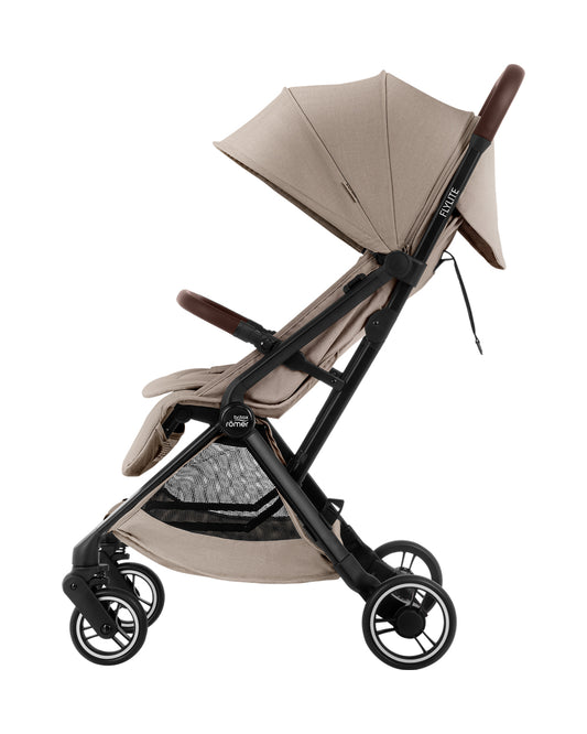 Britax Flylite Cabin Friendly Stroller-Extra Large Extendable Canopy-One Hand Fold-Flat Reclining Seat-Includes Carry Bag & Cup Holder-For 0 to 4Y (Upto 22Kg)-Teak