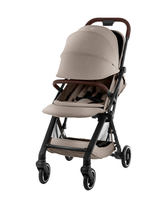 Britax Flylite Cabin Friendly Stroller-Extra Large Extendable Canopy-One Hand Fold-Flat Reclining Seat-Includes Carry Bag & Cup Holder-For 0 to 4Y (Upto 22Kg)-Teak