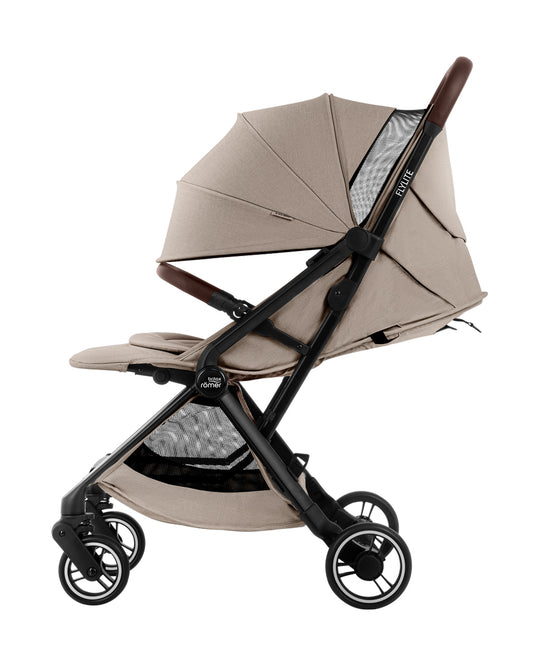 Britax Flylite Cabin Friendly Stroller-Extra Large Extendable Canopy-One Hand Fold-Flat Reclining Seat-Includes Carry Bag & Cup Holder-For 0 to 4Y (Upto 22Kg)-Teak