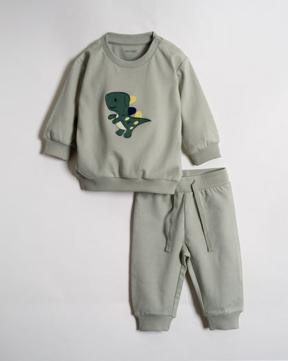 Twingle 100% Organic Cotton Sweatshirt & Joggers Set-Adjustable Waistband-Tag-Free Design-Sage Green-Solid-For Infants
