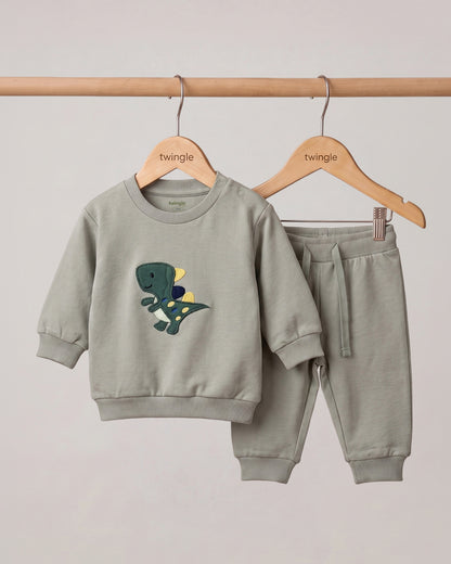 Twingle 100% Organic Cotton Jogger Set-Hypoallergenic Fabric-No Itchy Tags-Soft Elasticated Waistband-Long Sleeves-Solid-Sage Green-For Infants