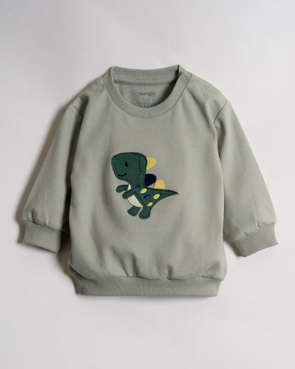 Twingle 100% Organic Cotton Sweatshirt & Joggers Set-Adjustable Waistband-Tag-Free Design-Sage Green-Solid-For Infants
