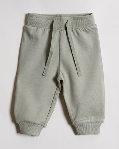 Twingle 100% Organic Cotton Sweatshirt & Joggers Set-Adjustable Waistband-Tag-Free Design-Sage Green-Solid-For Infants