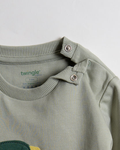 Twingle 100% Organic Cotton Sweatshirt & Joggers Set-Adjustable Waistband-Tag-Free Design-Sage Green-Solid-For Infants
