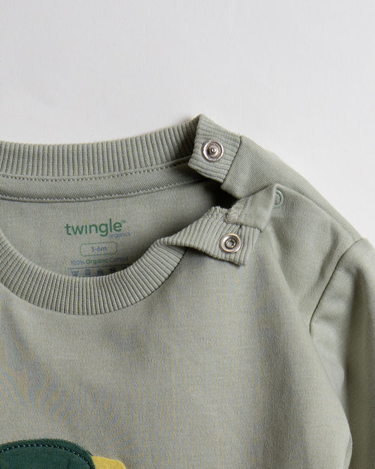Twingle 100% Organic Cotton Sweatshirt & Joggers Set-Adjustable Waistband-Tag-Free Design-Sage Green-Solid-For Infants
