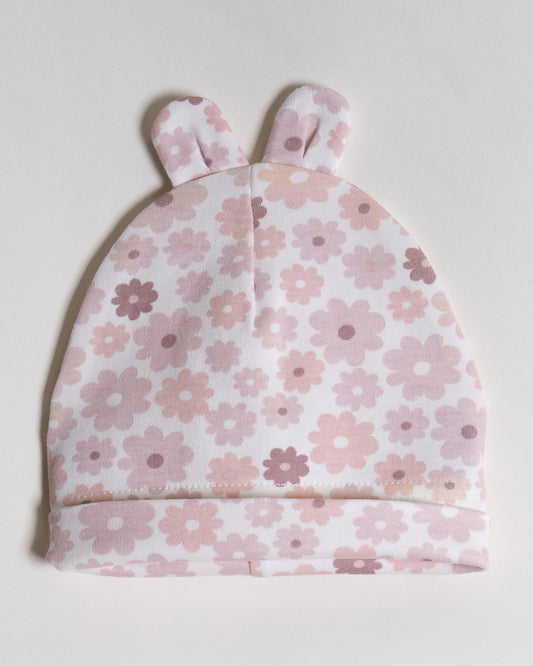 Twingle 100% Organic Cotton-Baby Cap, Booties & Mittens Set-Snug & Secure Fit-Tag-Free Comfort-White-Floral Print-For Infants