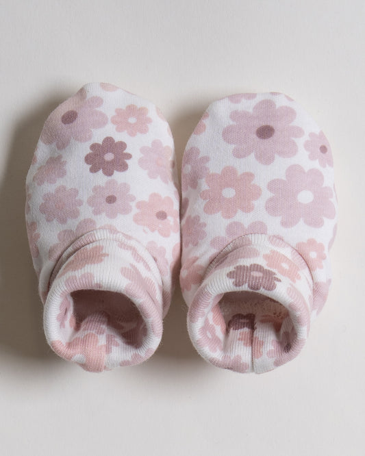 Twingle 100% Organic Cotton-Baby Cap, Booties & Mittens Set-Snug & Secure Fit-Tag-Free Comfort-White-Floral Print-For Infants