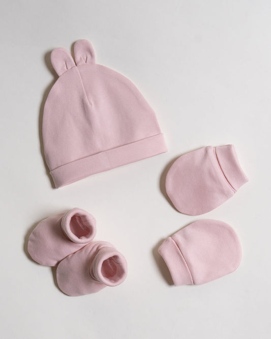 Twingle 100% Organic Cotton-Baby Cap, Booties & Mittens Set-Snug & Secure Fit-Tag-Free Comfort-Pastel Pink-Solid-For Infants