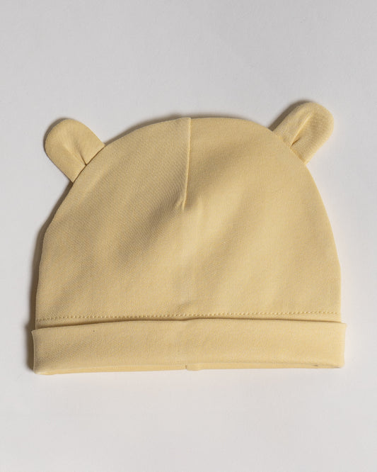 Twingle 100% Organic Cotton-Baby Cap, Booties & Mittens Set-Snug & Secure Fit-Tag-Free Comfort-Yellow-Solid-For Infants