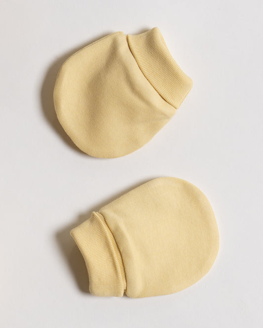 Twingle 100% Organic Cotton-Baby Cap, Booties & Mittens Set-Snug & Secure Fit-Tag-Free Comfort-Yellow-Solid-For Infants