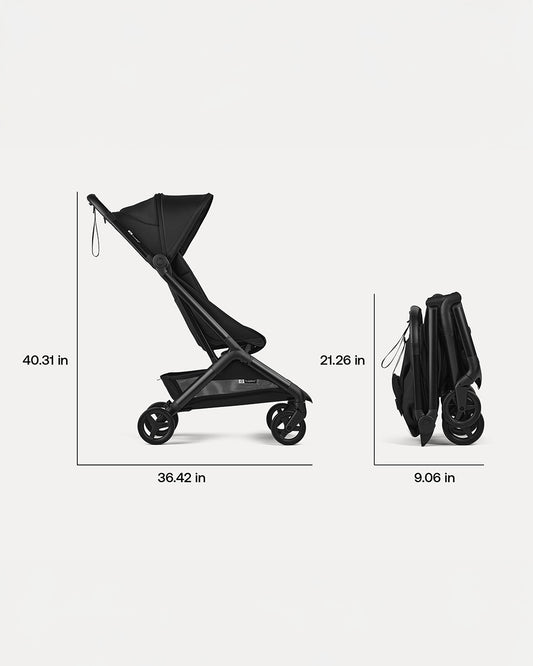 Bugaboo Butterfly 2 Cabin Friendly Stroller-One Second Ultra Compact Fold-Flat Reclining Seat-Large Storage Basket-Car Seat Compatible-2 Years Warranty-For 0 to 4Y-Midnight Black