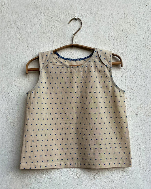 Whitewater Kids Beige Top-Sleeveless-Polka Dots-Organic Cotton-For Infants