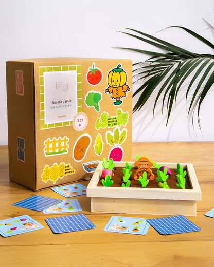 Playbox Find My Veggie Garden Memory Game-Indoor Toy-Eco Friendly Wooden Box-Develops Concentration & Focus-12M+
