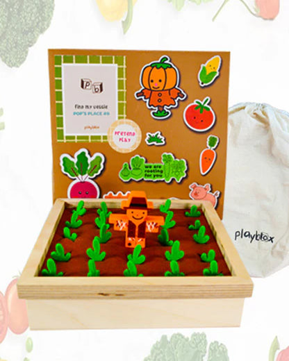 Playbox Find My Veggie Garden Memory Game-Indoor Toy-Eco Friendly Wooden Box-Develops Concentration & Focus-12M+