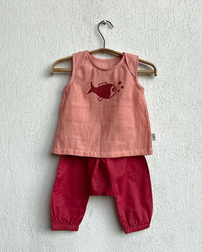 Whitewater Kids Red Top and Pajama Set-Sleeveless-Solid-Organic Cotton-For Infants