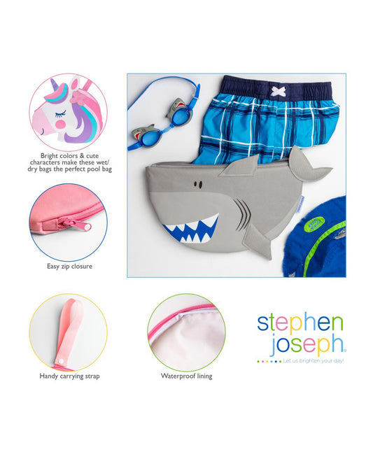 Stephen Joseph Waterproof & Reusable Wet Bag-With Waterproof Lining-Shark