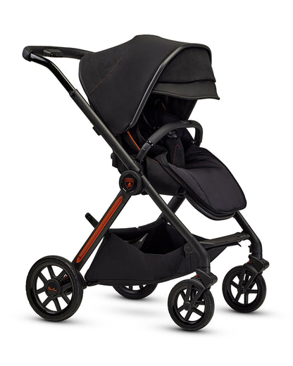 Lamborghini x Silver Cross Edition Reef Al Arancio Stroller & Carry Cot-Italian Leather Details-Height Adjustable Parent Handle Bar-Reversible & Flat Reclining Seat-High Gloss Polycarbonate Carry Cot-For 0 to 4Y (Upto 22 Kg)-Arancio