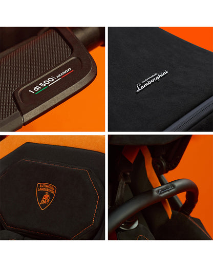 Lamborghini x Silver Cross Edition Reef Al Arancio Stroller & Carry Cot-Italian Leather Details-Height Adjustable Parent Handle Bar-Reversible & Flat Reclining Seat-High Gloss Polycarbonate Carry Cot-For 0 to 4Y (Upto 22 Kg)-Arancio