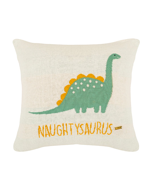 Pomme Cute Dino Knitted Baby Cushion with Filler-White & Sage-For Infants