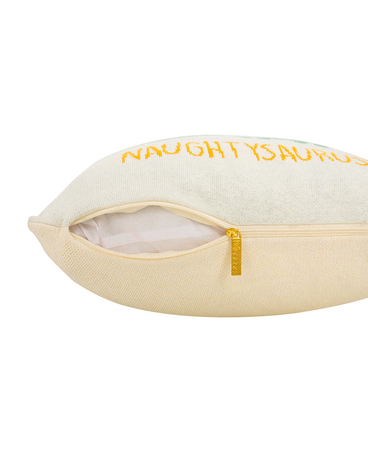 Pomme Cute Dino Knitted Baby Cushion with Filler-White & Sage-For Infants