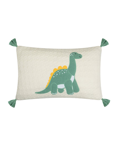 Pomme Cute Quilt Dino Knitted Baby Cushion with Filler-White & Sage-For Infants
