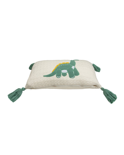 Pomme Cute Quilt Dino Knitted Baby Cushion with Filler-White & Sage-For Infants