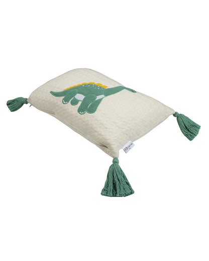 Pomme Cute Quilt Dino Knitted Baby Cushion with Filler-White & Sage-For Infants