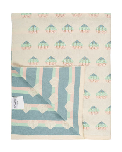 Pomme Cute Heart Knitted Ultra Soft Blanket-100% Cotton-Blue & White-For Infants