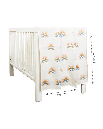 Pomme Cute Rainbow Knitted Ultra Soft Blanket-100% Cotton-Multicolor-For Infants