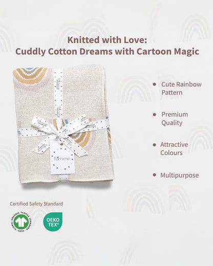 Pomme Cute Rainbow Knitted Ultra Soft Blanket-100% Cotton-Multicolor-For Infants