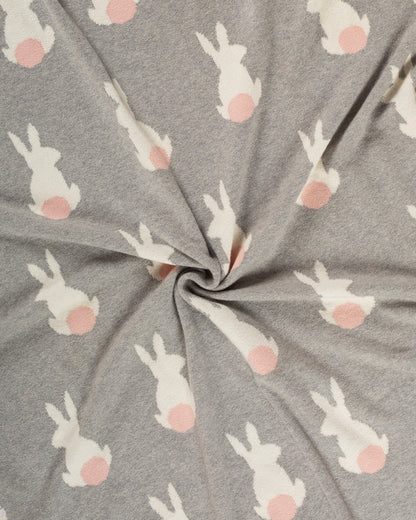 Pomme Cute Rabbit Knitted Ultra Soft Blanket-100% Cotton-Grey & White-For Infants