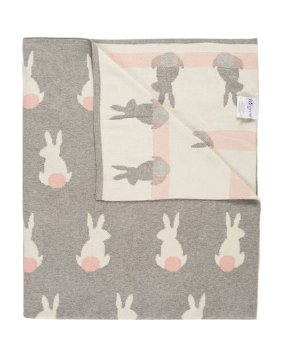 Pomme Cute Rabbit Knitted Ultra Soft Blanket-100% Cotton-Grey & White-For Infants