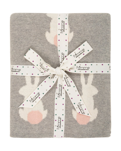 Pomme Cute Rabbit Knitted Ultra Soft Blanket-100% Cotton-Grey & White-For Infants