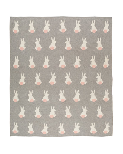 Pomme Cute Rabbit Knitted Ultra Soft Blanket-100% Cotton-Grey & White-For Infants