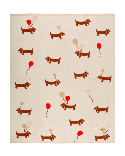 Pomme Cute Dog Knitted Ultra Soft Blanket-100% Cotton-Red & White-For Infants