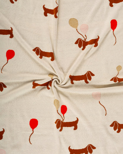 Pomme Cute Dog Knitted Ultra Soft Blanket-100% Cotton-Red & White-For Infants