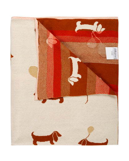 Pomme Cute Dog Knitted Ultra Soft Blanket-100% Cotton-Red & White-For Infants