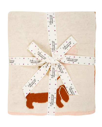 Pomme Cute Dog Knitted Ultra Soft Blanket-100% Cotton-Red & White-For Infants