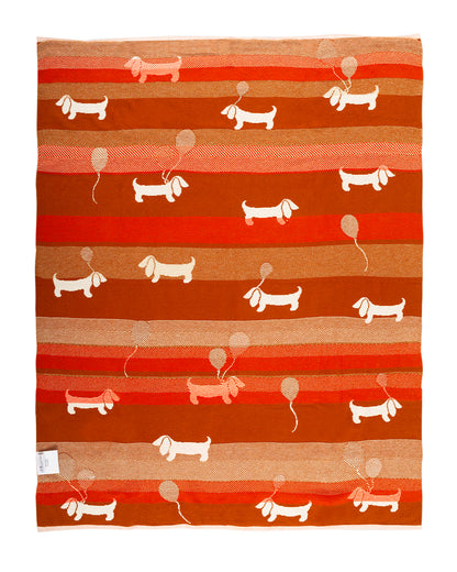 Pomme Cute Dog Knitted Ultra Soft Blanket-100% Cotton-Red & White-For Infants