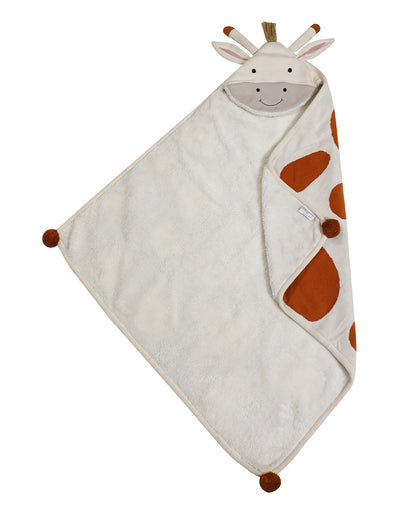 Pomme Giraffe Knitted Ultra Soft Hooded Blanket-100% Cotton-Red & White-For Infants