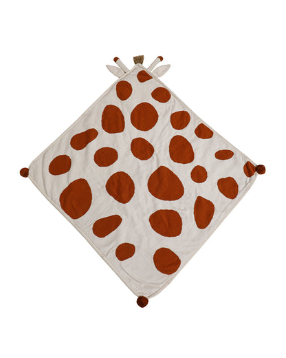 Pomme Giraffe Knitted Ultra Soft Hooded Blanket-100% Cotton-Red & White-For Infants