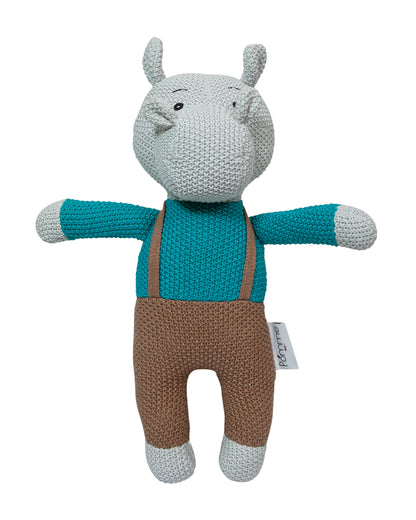 Pomme Multicolor Hippo Knitted Stuffed Soft Toy-Plush Cuddly Toy For Newborn