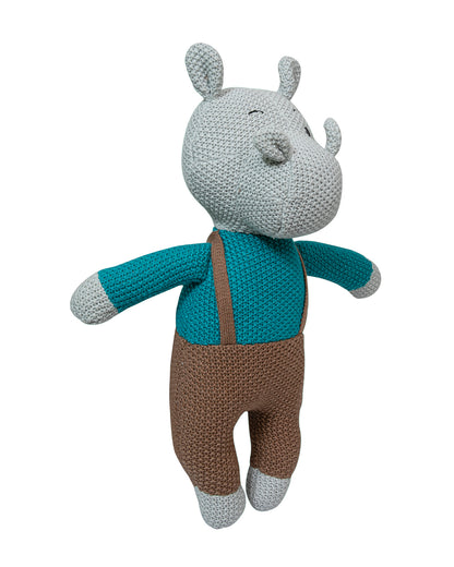 Pomme Multicolor Hippo Knitted Stuffed Soft Toy-Plush Cuddly Toy For Newborn